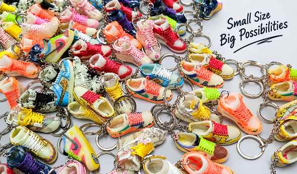 Mini sneaker keychains in assorted colors